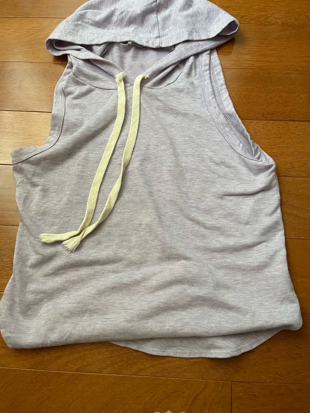 Necessary Clothing Lavender Sleeveless Hoodie with Cream Drawstrings